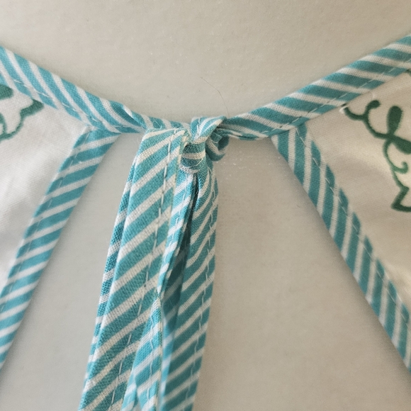 VTG Cotton Kitchen Apron & Bandana Set Blue Green Teal Swirled Design Pattern. - Picture 7 of 16
